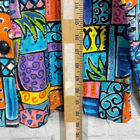 VTG Life Style Jacket Women Medium Buttons Sequins Beaded Artsy Abstract Coat - Picture 15 of 16